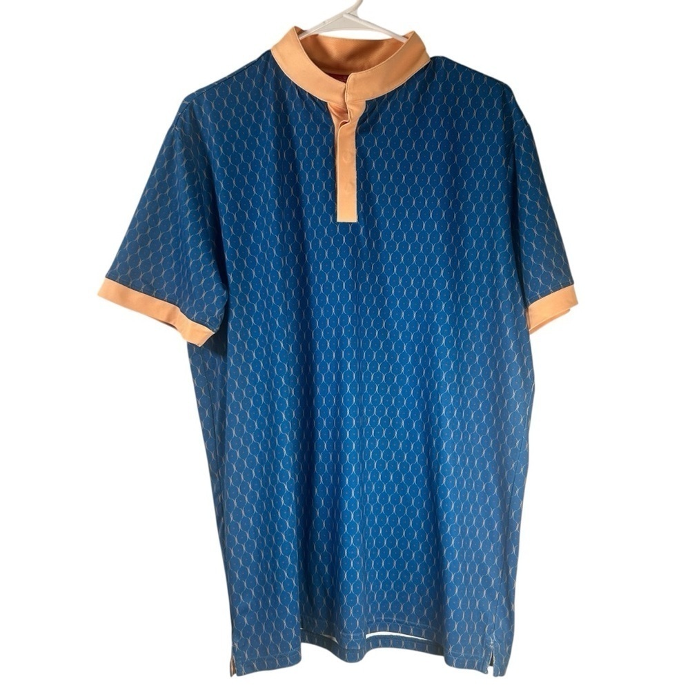 Kingsmen Golf "Blue Mosque" Mock Neck Performance Polo Shirt Blue Orange M